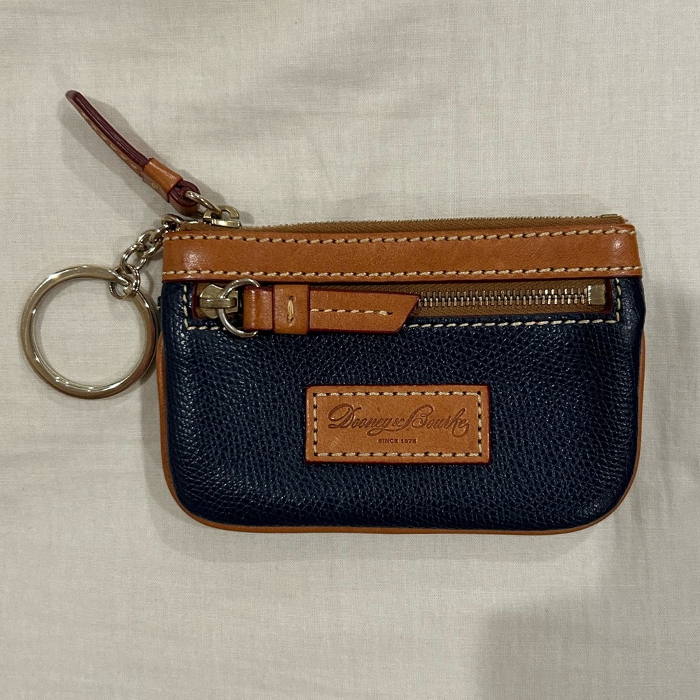 Dooney & Bourke navy and brown leather keychain card holder